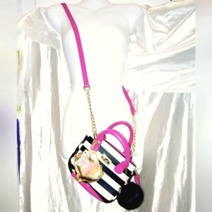 Super cute Betsey Johnson polka dot striped crossbody purse with embellishments